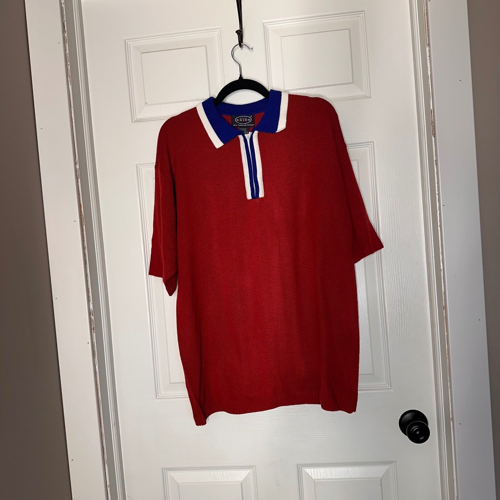 On The Brink Mens Vintage Red Knit Short Sleeve Zip Polo‎ Shirt Large Hong Kong